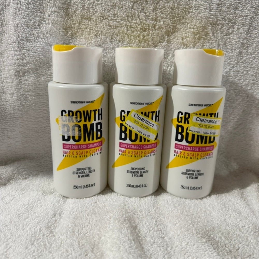 Growth Bomb Supercharge Shampoo Hair Scalp Cleanse 250ml Lot of 3 Caffeine